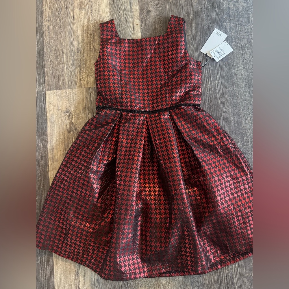 Pippa & Julie Red Black Metallic Houndstooth Party Dress Girls 16 Nordstrom $68